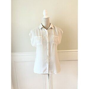 Cato S Ivory Lace Accent Button Down Shirt